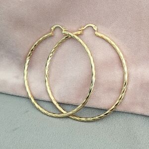 Hoop Earrings Real 14K Gold Filled With Detailing 70mm Tarnish Free